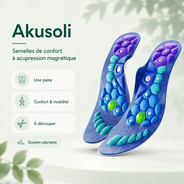 Akusoli, semelles de confort à acupression magnétique (une paire)