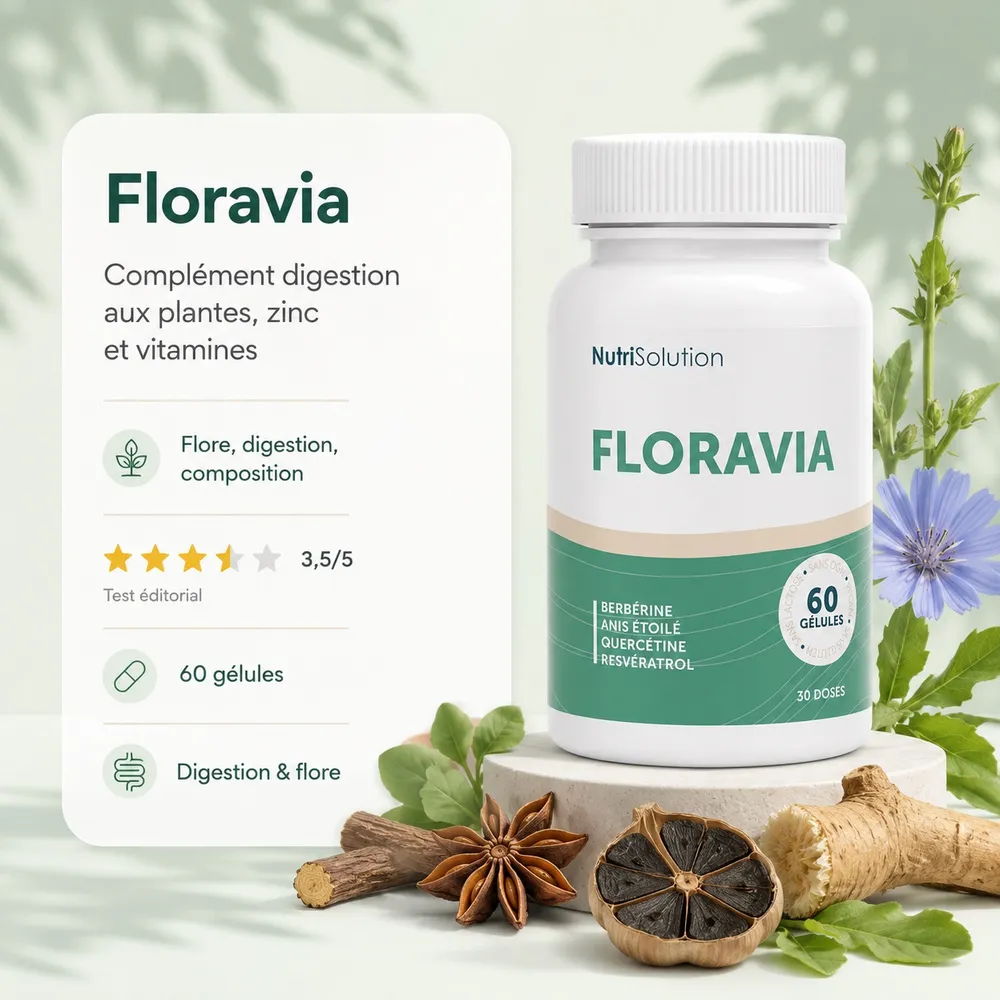 Floravia, complément digestion aux plantes, zinc et vitamines (60 gélules)