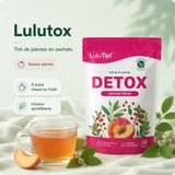 Lulutox, thé de plantes en sachets (saveur pêche)