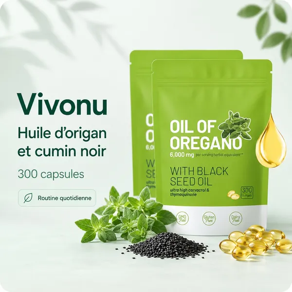 VivoNu, huile d'origan et cumin noir (300 capsules)